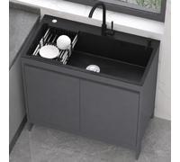 TAXXII Fregadero Individual de Acero Inoxidable Independiente con Mueble/Grifo de Agua fría y Caliente, Armario de Almacenamiento de Aluminio Tipo Panal, Unidad de lavandería para Cuarto