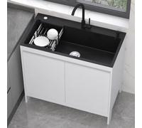 TAXXII Fregadero Individual de Acero Inoxidable Independiente con Mueble/Grifo de Agua fría y Caliente, Armario de Almacenamiento de Aluminio Tipo Panal, Unidad de lavandería para Cuarto