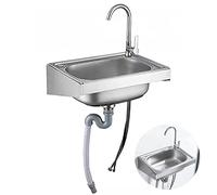 TAXXII Fregadero Individual de Acero Inoxidable para Uso Comercial en restaurantes, con Grifo de Cuello de Cisne y desagüe. Unidad de Servicio Independiente para Exteriores e Interiores,