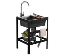 TAXXII Fregadero Individual Independiente de Acero Inoxidable con Soporte para Grifo de Agua fría y Caliente, Ideal para cocinas comerciales, lavanderías, baños, garajes y Camping.
