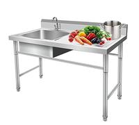 TAXXII Fregadero Industrial Comercial de Acero Inoxidable Independiente, con Grifo y Banco de Trabajo, con Juego de colador de desagüe, para Garaje, Restaurante, Cocina, lavadero, exterio