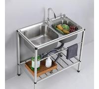 TAXXII Fregadero móvil Independiente de Acero Inoxidable de Doble cubeta para Uso General, Camping, con Grifo de Agua fría y Caliente, Juego Comercial para Exteriores, restaurantes, garaj