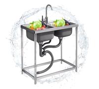 TAXXII Fregadero para Exteriores, Ideal para Camping o como Fregadero de Cocina para el hogar. Fregadero utilitario Independiente de Acero Inoxidable, Doble cubeta con Accesorios, 75 x 40