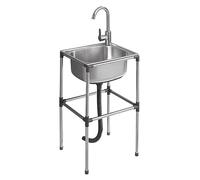 TAXXII Fregadero portátil Comercial de Acero Inoxidable con Grifo - De pie, de un Solo Seno para Camping, Uso en Exteriores/Interiores, lavandería, Patio Trasero, Garaje (B-2, 48x35x80cm)