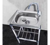 TAXXII Fregadero portátil de Acero Inoxidable para restaurantes y cocinas comerciales con Grifo de Agua fría/Caliente, lavamanos Individual Independiente para Camping móvil, 48x35x83cm.