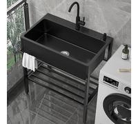 TAXXII Fregadero utilitario Comercial de Acero Inoxidable con Grifo, Independiente, para Cocina Exterior, lavadero, con Estante de Almacenamiento portátil para Garaje y Camping, Color neg