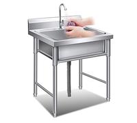 TAXXII Fregadero utilitario de Acero Inoxidable 304 Mejorado, Independiente, Comercial, para Cocina, lavandería, de un Solo Seno con Grifo sin Plomo, lavamanos Exterior.