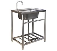 TAXXII Fregadero utilitario de Acero Inoxidable con Grifo de Agua fría y Caliente, Independiente, de un Solo Seno, Ideal para Cocina, Exteriores, Garaje Industrial, baño, casa de Campo, l