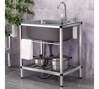TAXXII Fregadero utilitario de Acero Inoxidable con Grifo, Independiente, para Exteriores, jardín, Uso Comercial, Restaurante, con escurridor, 1 Compartimento, Grifo (Color: Grifo de Agua
