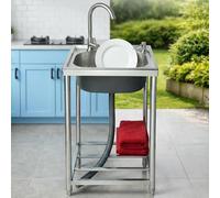 TAXXII Fregadero utilitario de Acero Inoxidable de 42x37x82cm, Independiente, de un Solo Seno, para Camping, con Grifo de Agua fría y Caliente, lavamanos portátil | para Exteriores, garaj