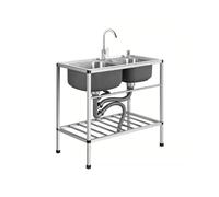 TAXXII Fregadero utilitario de Acero Inoxidable, Fregadero de Cocina Independiente de Doble cubeta con Grifo de Agua fría y Caliente para Cocina doméstica, jardín Exterior y Garaje.
