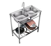 TAXXII Fregadero utilitario de Acero Inoxidable, Fregadero Doble para Camping al Aire Libre, estación de Lavado Comercial, Fregadero portátil Independiente para Interiores y Exteriores, c