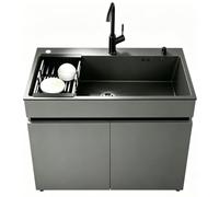 TAXXII Fregadero utilitario Independiente con Mueble - Mueble de Cocina de un Solo Seno de Acero Inoxidable Cepillado, Almacenamiento de Aluminio Tipo Panal, Grifo de Lavabo Comercial y k