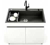 TAXXII Fregadero utilitario Independiente con Mueble - Mueble de Cocina de un Solo Seno de Acero Inoxidable Cepillado, Almacenamiento de Aluminio Tipo Panal, Grifo de Lavabo Comercial y k