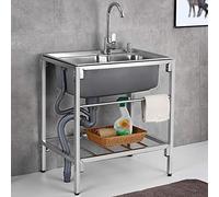 TAXXII Fregadero utilitario Independiente de Acero Inoxidable para cocinas Exteriores, Fregadero de un Solo Seno, estación de Trabajo portátil Comercial para lavarse Las Manos con Grifo,
