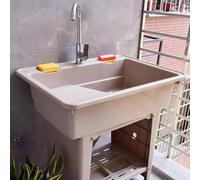 TAXXII Lavadero Independiente con escurridor, Patas Ajustables y Tubo de desagüe para Garaje, casa de Campo, baño y lavandería.