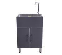 TAXXII Mueble de Fregadero de Acero Inoxidable con Grifo de Agua fría y Caliente, Patas Ajustables, Fregadero de Cocina con Tiradores, Panel de Madera Maciza Multicapa, Fregadero práctico