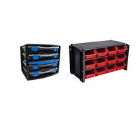 Tayg 301551 Multibox Con 4 Estuches Con Separadores Móviles 22, 335 X 250 X 275 Mm + Estante Con Clasificador Apilable Plástico 12 Cajones