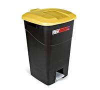 Tayg Cubo de basura 60 litros con pedal, base negra y tapa amarilla, de plástico