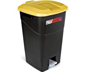 Tayg - Cubo de basura de 60 litros con pedal, base negra y tapa amarilla, fabricado en plástico