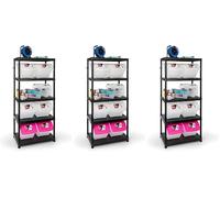 Tayg Kit estantería plástico 945, Negro, 900 x 400 x 1800 mm (Paquete de 3)
