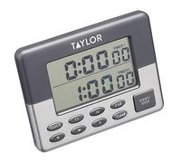 Taylor Pro Temporizador de Cocina Digital Dual, con Función de Cronómetro, Plástico/Acero Inoxidable, Gris/Plata