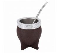 Taza aislada, taza de café de acero inoxidable de 200 ml con pajita de metal, textura de tortuga inspirada en la artesanía y forma de cáscara de huevo para bebidas frías y calientes, color café ais
