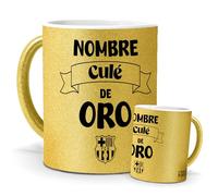 Taza barcelona personalizada | Tu nombre + Cule de oro | regalo original cules | Para niños y mayores | Cerámica Purpurina oro | Tazas de Café, Té... | Tazas equipos de futbol | 350 ML