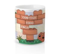 Taza cerámica Regalo Original Amor y Amistad. Resistente 100% al microondas y lavavajillas. Taza con Frase Contigo todo encaja (bloques)