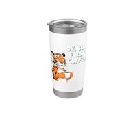 Taza con cita OK But First Coffee Lover Tiger Tired Sleepy Work Vaso térmico de acero inoxidable de doble pared