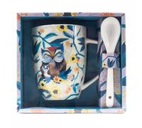 Taza con cuchara Enesco Búhos y flores