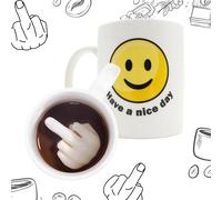 Taza con el dedo medio - Divertido regalo para colegas y amigos - Taza con el dedo medio como mensaje oculto - Taza de dedo apestoso para el comienzo perfecto del día
