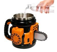 Taza de acero inoxidable en forma de motosierra 3D, color naranja, 300 ml