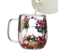 Taza de café con diseño de flores secas, doble pared de | Taza de café resistente al calor de doble pared para bebidas, taza de café, taza de té para capuchino, té, café, leche, jugo