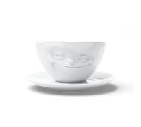 Taza de Café con Leche de Cerámica blanca, con cara Sonriendo en relieve, de la marca 58 PRODUCTS, hecha 100% en Alemania