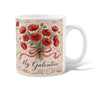 Taza de café de cerámica con diseño de amapola con hojas de cinta floral romántica de San Valentín, color rojo, novedoso, con asa, ideal para amigos, familiares, compañeros de trabajo, profesores