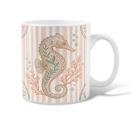 Taza de café de cerámica con diseño de caballitos de mar, hojas de coral costeras de verano, melocotón, taza de té novedosa con asa, ideal para amigos, familiares, compañeros de trabajo, profesores