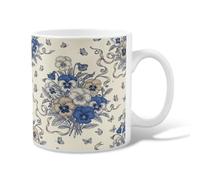 Taza de café de cerámica con diseño floral vintage con cinta de mariposa azul primaveral, taza de té novedosa con asa, ideal para amigos, familiares, amantes, ancianos, compañeros de trabajo, 325 ml
