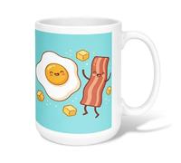 Taza de café de cerámica con forma de huevo, diseño de dibujos animados juguetones con mantequilla de tocino, para desayuno, turquesa, novedosa taza para beber de oficina con asa, ideal para amigos