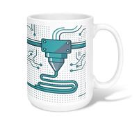 Taza de café de cerámica con impresora 3D, Tech Modern Circuit Line, taza de té novedosa con asa, ideal para amigos, familiares, compañeros de trabajo, profesores, parejas, empleados, 15 onzas