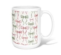 Taza de café de cerámica con lazo, diseño de nudo de cinta navideña, color verde, novedosa taza de té con asa, ideal para amigos, familiares, amantes, ancianos, compañeros de trabajo, 15 onzas