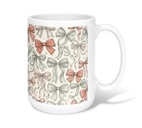 Taza de café de cerámica con lazo, festiva, clásico, con cinta, con asa, ideal para amigos, amantes de la familia, ancianos, compañeros de trabajo, 15 onzas