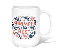 Taza de café de cerámica de camarones, náutica juguetona estrella de mar de coral de verano, taza de té con asa, ideal para amigos, familiares, compañeros de trabajo, amantes de la tercera edad, 15
