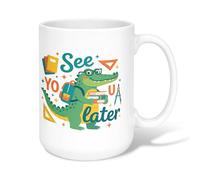 Taza de café de cerámica de cocodrilo, mochila de dibujos animados juguetones, libros de regreso a la escuela, taza de beber de oficina con asa, ideal para amigos, familia, compañeros de trabajo