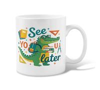 Taza de café de cerámica de cocodrilo, mochila de dibujos animados, libros de regreso a la escuela, taza de chocolate caliente con asa, ideal para amigos, familia, compañeros de trabajo, amantes de