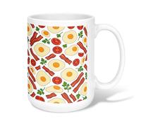 Taza de café de cerámica de huevo, desayuno casual, tocino, tomates, desayuno, amarillo, novedosa, tazas de trabajo con asa, ideal para amigos, familiares, compañeros de trabajo, amantes de la tercera