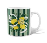 Taza de café de cerámica de limón, con cinta de hojas botánicas de verano, color amarillo de verano, con asa, ideal para amistad, familia, colega, personal, profesores, 11 onzas