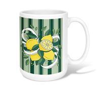 Taza de café de cerámica de limón, con cinta de hojas botánicas de verano, color amarillo para oficina, con asa, ideal para amigos, amantes de la familia, ancianos, compañeros de trabajo, 15 onzas