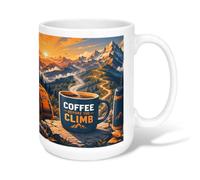Taza de café de cerámica de montañas, aventura al aire libre, sol, café, otoño, naranja, novedosa, taza para beber de oficina con asa, ideal para amigos, familiares, compañeros de trabajo, amantes de