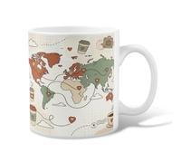 Taza de café de cerámica del mapa del mundo, taza de café informal de viaje, taza de café con corazón, no verde, novedad, con asa, ideal para amigos, familia, compañeros de trabajo, profesores